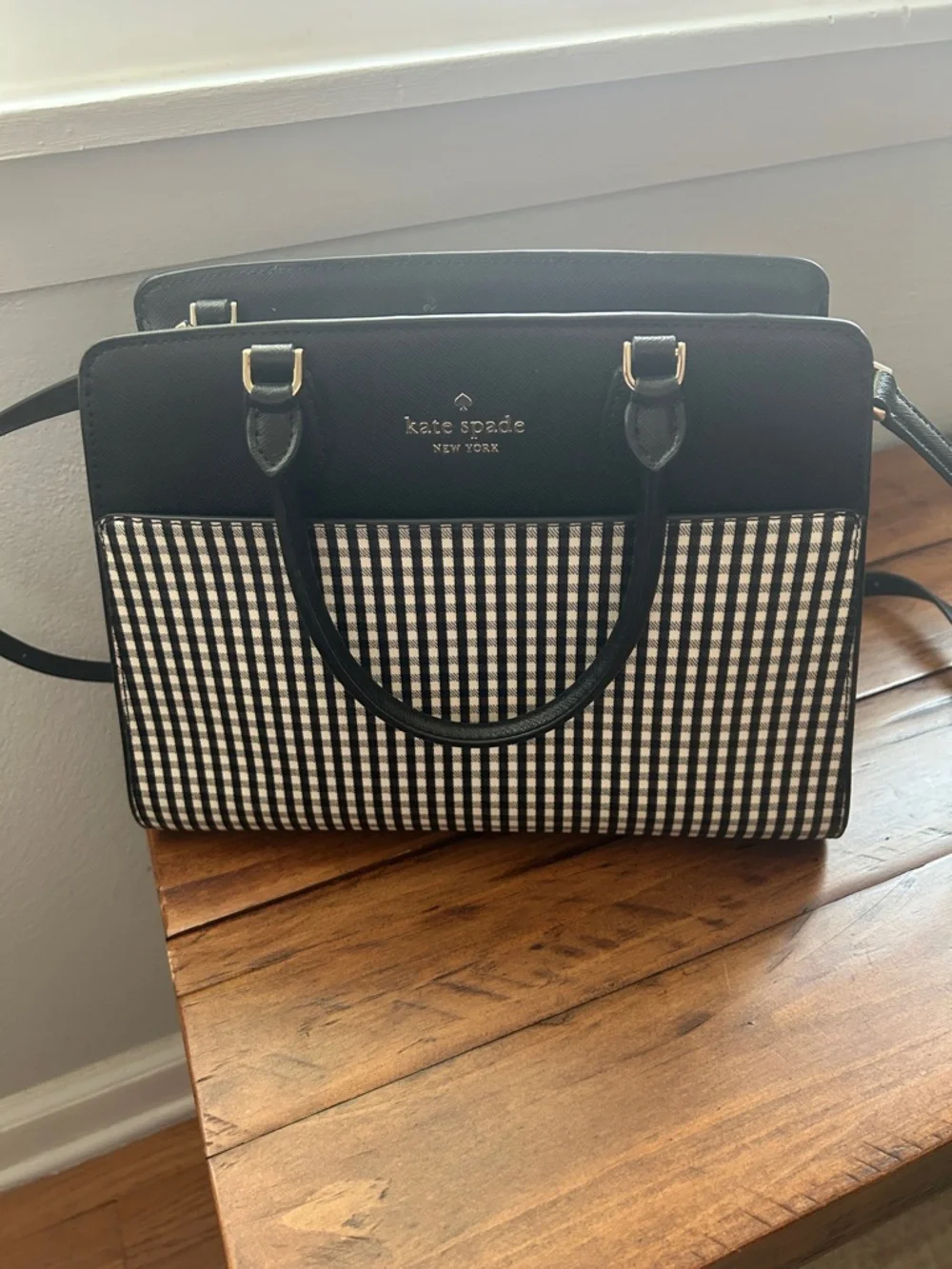 kate spade Madison Jazzy Black & White Gingham Tote Satchel crossbody bag - Picture 2 of 10